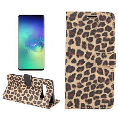 Luipaard textuur PU + TPU horizontale Flip lederen case voor Galaxy S10 Plus met houder & kaartsleuven & portemonnee (geel)