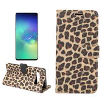 Luipaard textuur PU + TPU horizontale Flip lederen case voor Galaxy S10 Plus met houder & kaartsleuven & portemonnee (geel)