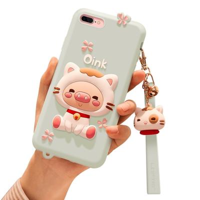 iPhone 7 & 8 Super schattig 3D stijl Siliconen back cover Hoesje met draagriem (groen)