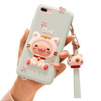 iPhone 7 & 8 Super schattig 3D stijl Siliconen back cover Hoesje met draagriem (groen)