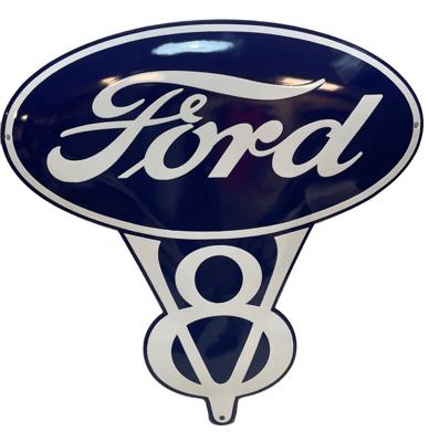 Ford V8 Oval Emaille Bord 46 x 46 cm