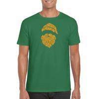 Kerst T-shirt voor heren - Kerstman hoofd - groen - glitter goud - Kerstkleding