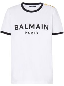 Balmain haut en coton 3-Button à logo imprimé - Blanc