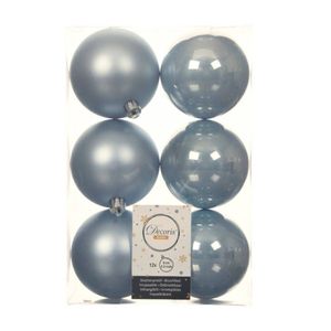 12x stuks kunststof kerstballen lichtblauw 8 cm glans/mat - Kerstbal