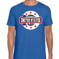 Have fear United States is here / Amerika supporter t-shirt blauw voor heren