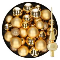 Kerstversiering kunststof kerstballen met piek goud 6-8-10 cm pakket van 49x stuks - Kerstbal - thumbnail