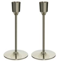 Set van 3x stuks luxe diner kaarsen staande kandelaar aluminium kleur zilver 15 cm - thumbnail