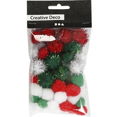 Knutsel pompons - 48x - wit/rood/groen - 15-20 mm - hobby bolletjes - ponpons Knutsel pompons - 48x - wit/rood/groen - 15-20 mm - hobby bolletjes - ponpons
