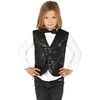 Verkleed set voor kinderen - gilet en vlinderstrikje - zwart - pailletten - one size - carnaval