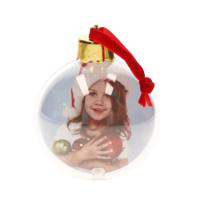 1x DIY Kerstbal - kunststof - foto/fotolijst - transparant - 8 cm - thumbnail