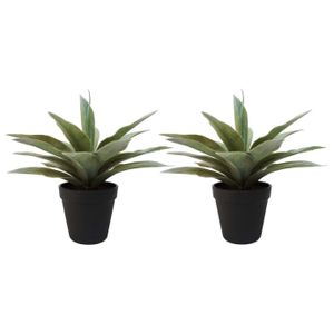 Set van 2x stuks kunstplanten Agave grijs/groen in zwarte pot 19 cm