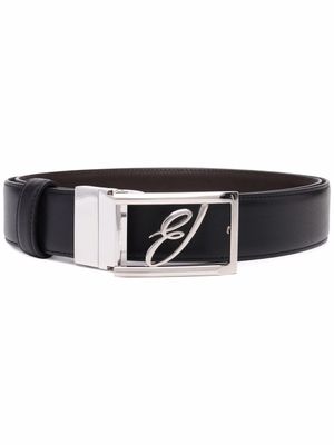 Brioni ceinture en cuir à plaque logo - Noir