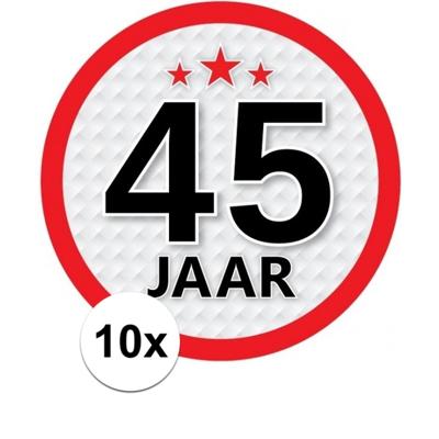 45 jaar leeftijd sticker - 10x - rond - Dia 15 cm - 45 jaar verjaardag/jubileum/leeftijd versiering