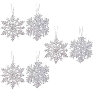 6x Zilveren sneeuwvlok/ijsster kerstornamenten kerst hangers 12 cm met glitters   -