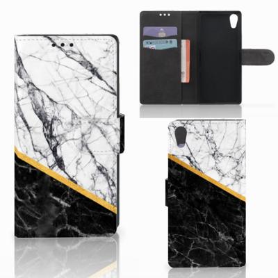 Sony Xperia XA1 | Bookcase | Marmer Wit Zwart - Origineel Cadeau Man