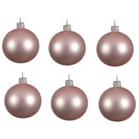 6x Glazen kerstballen mat lichtroze 8 cm kerstboom versiering/decoratie   - - thumbnail