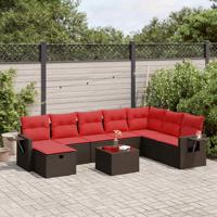 9-delige Loungeset met kussens poly rattan bruin