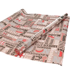 3x Rollen Sinterklaas inpakpapier/cadeaupapier taupe/rood 2,5 x 0,7 meter