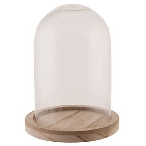 Decoratie stolp - glas - houten bruin plateau - D12 x H13 cm