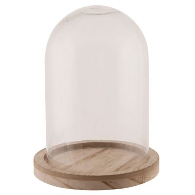 Decoratie stolp - glas - houten bruin plateau - D12 x H13 cm