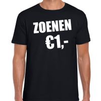 Fun t-shirt zoenen 1 euro zwart voor heren - thumbnail