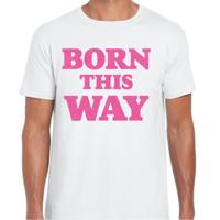 Gay Pride T-shirt heren - born this way - wit - glitter roze - LHBTI Gay Pride T-shirt heren - born this way - wit - glitter roze - LHBTI