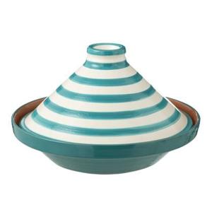 J-Line Tagine Granada Stripes Ceramic White|Aqua