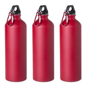 6x Stuks aluminium waterfles/drinkfles rood met schroefdop en karabijnhaak 800 ml