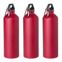 6x Stuks aluminium waterfles/drinkfles rood met schroefdop en karabijnhaak 800 ml