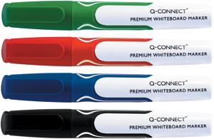 Q-CONNECT Premium whiteboard marker, ronde punt, set van 4 stuks in geassorteerde kleuren