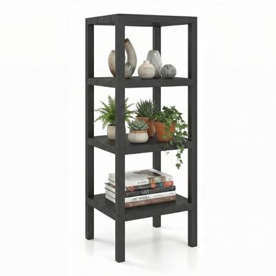 4-Delig Kunststof Opbergrek Vrijstaand Multifunctioneel Rek Smalle Badkamerorganizer 38 x 32,5 x 99 cm-Zwart