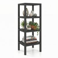 4-Delig Kunststof Opbergrek Vrijstaand Multifunctioneel Rek Smalle Badkamerorganizer 38 x 32,5 x 99 cm-Zwart