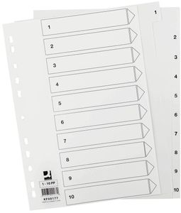 Q-CONNECT tabbladen set 1-10, met indexblad, ft A4, wit