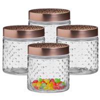 Voorraadpot/bewaarpot Blair - 4x - 500 ml - glas - koperen deksel - D11 x H13 cm