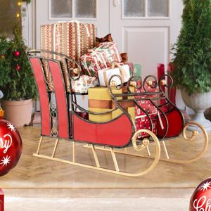 Kerstdecoratie in de vorm van een 93 cm Slee Decoratieve Kerstslee van Metaal Opbergplank met 2 Niveaus Kerstdecoratie voor Binnen Buiten