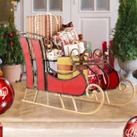 Kerstdecoratie in de vorm van een 93 cm Slee Decoratieve Kerstslee van Metaal Opbergplank met 2 Niveaus Kerstdecoratie voor Binnen Buiten