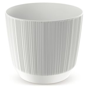 Moderne carf-stripe plantenpot/bloempot kunststof dia 17 cm/hoogte 15 cm parel wit