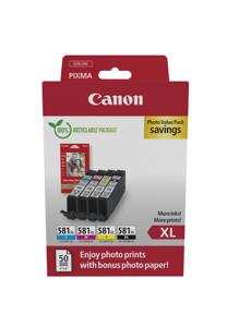 Canon Inktcartridge CLI-581XL C/M/Y/BK Photo Value Pack Origineel Combipack Zwart, Cyaan, Magenta, Geel 2052C006