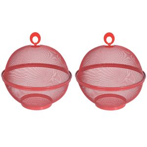 Voedselkap/vliegenkap - 2x - 2-laags metaal - 25 cm - rood