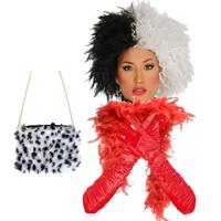 Cruel lady verkleed accessoire set - 4-delig - dalmatier schurk - Pruik en accessoires