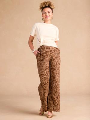 Zwangerschapsbroek met luipaardprint in katoenen mousseline ENVIE DE FRAISE beige