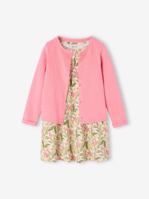 Set jurk + cardigan voor meisje roze, bedrukt Set jurk + cardigan voor meisje roze, bedrukt