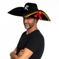 Partychimp Carnaval verkleed hoed voor een Piraat - zwart - polyester - heren/dames   - - thumbnail