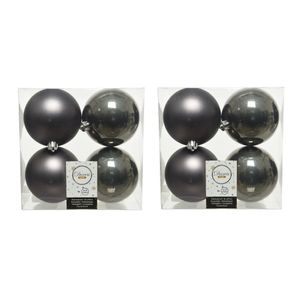 8x stuks kunststof kerstballen antraciet (warm grey) 10 cm glans/mat