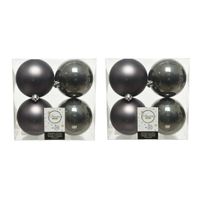 8x stuks kunststof kerstballen antraciet (warm grey) 10 cm glans/mat