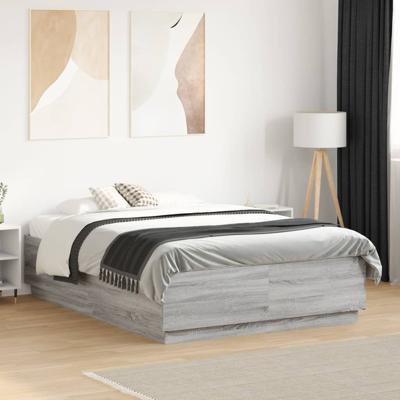 Bedframe bewerkt hout grijs sonoma eikenkleurig 135x190 cm