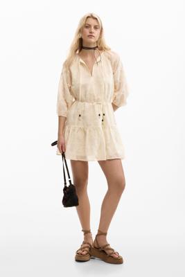 Geborduurde jurk met strik - WHITE - XL