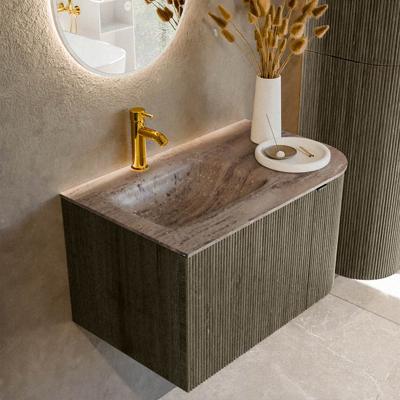 Badmeubel Mondiaz Kurve-Dlux | 75 cm | Meubelkleur Shadow | Wastafelkleur Oza | Solid surface | Wasbak linker zijde spoelbak | 1 kraangat