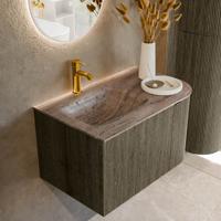 Badmeubel Mondiaz Kurve-Dlux | 75 cm | Meubelkleur Shadow | Wastafelkleur Oza | Solid surface | Wasbak linker zijde spoelbak | 1 kraangat