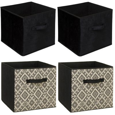 Set van 4x stuks opbergmanden/kastmanden 29 liter zwart/creme polyester 31 x 31 x 31 cm